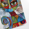 A playful cat illustration in gray and green tones - as a rolled, unframed print