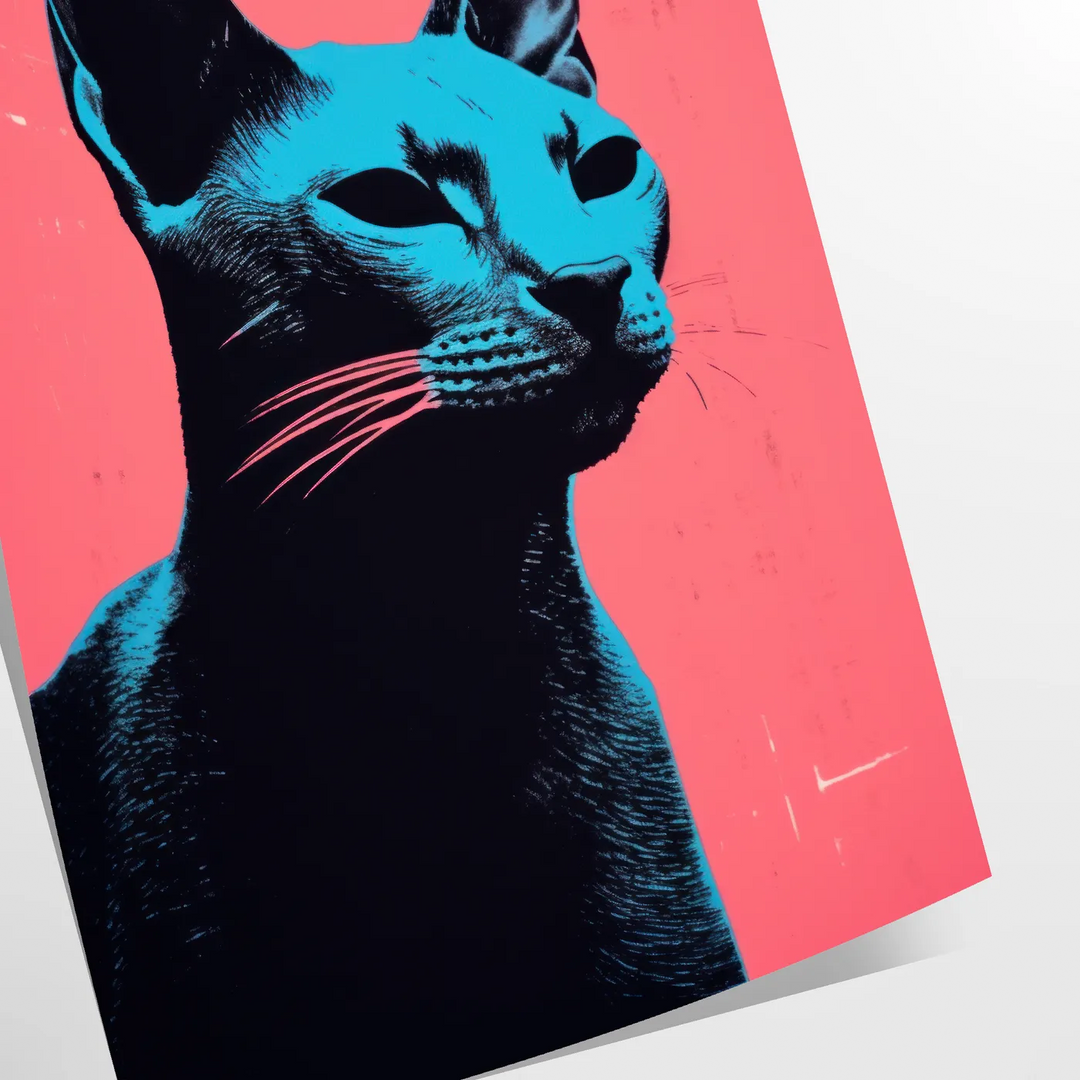 A stylized illustration of a cat in black and orange tones - as a rolled, unframed print