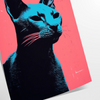 A stylized illustration of a cat in black and orange tones - as a rolled, unframed print