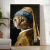 A colorful painting of a cat in a natural setting with green tones - in a bright minimalist room with a plant and an armchair