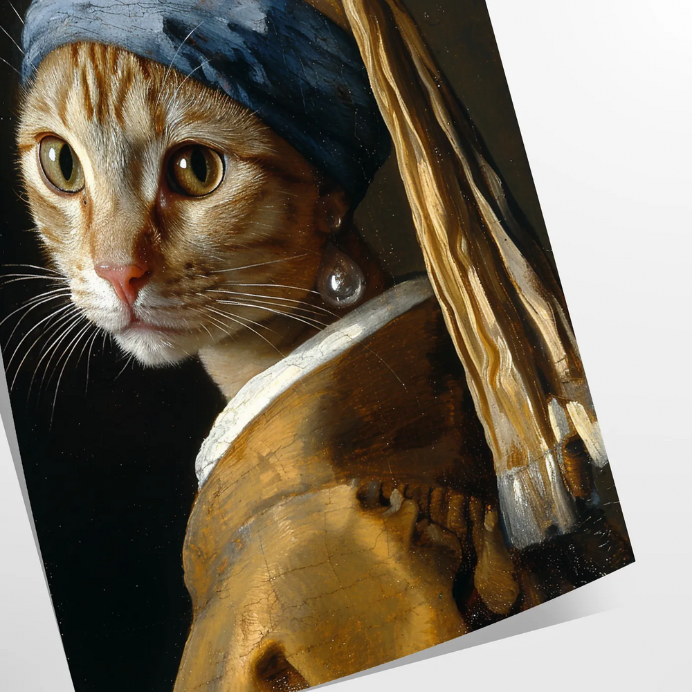 A colorful painting of a cat in a natural setting with green tones