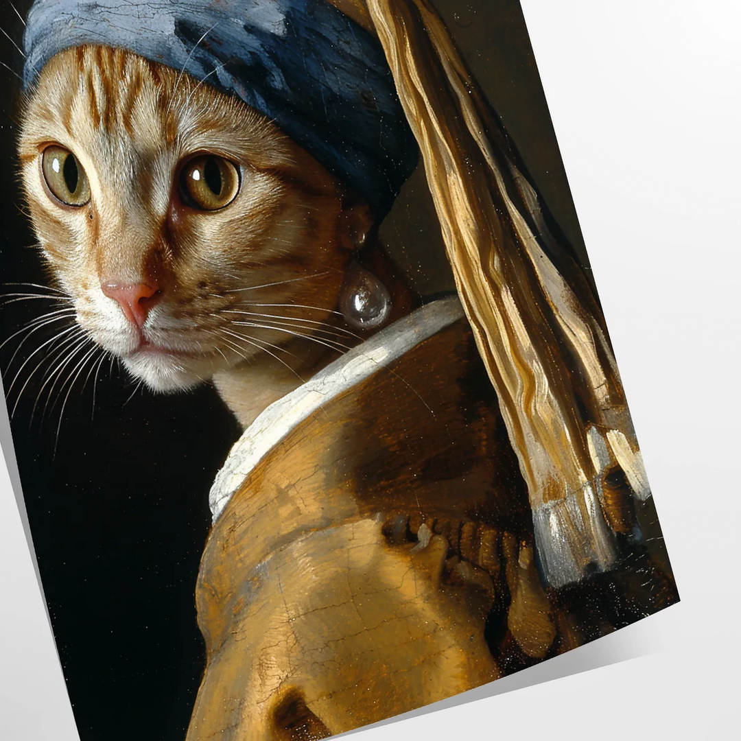 A colorful painting of a cat in a natural setting with green tones - as a rolled, unframed print