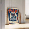 playful cats cooking ramen in a colorful kitchen setting - leaning on a herringbone floor against a white panelled wall