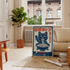 A whimsical cat chef preparing ramen in a cozy kitchen setting - in a Parisian living room with a sofa and a fig plant