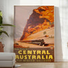 Illustration of Central Australia with warm oranges and earthy tones - in a bright minimalist room with a plant and an armchair