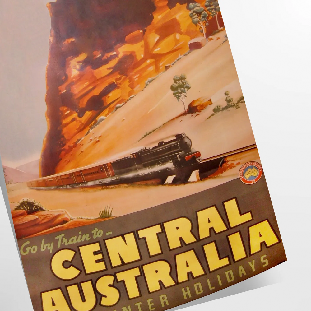 Illustration of Central Australia with warm oranges and earthy tones