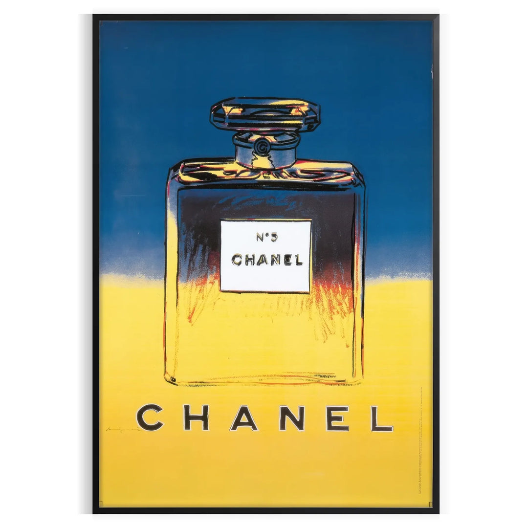 Chanel Pub Poster featuring a stylish design in gray and blue tones