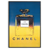 Chanel Pub Poster featuring a stylish design in gray and blue tones - in a black frame
