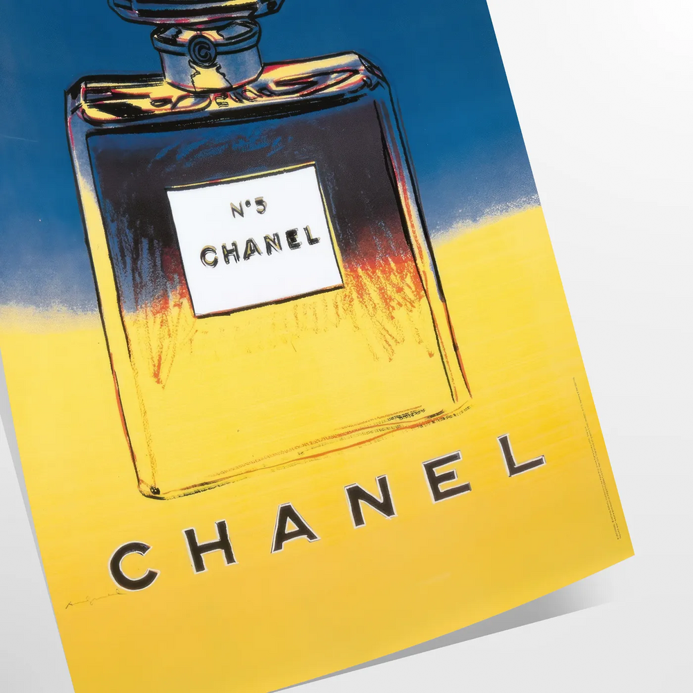 Chanel Pub Poster featuring a stylish design in gray and blue tones
