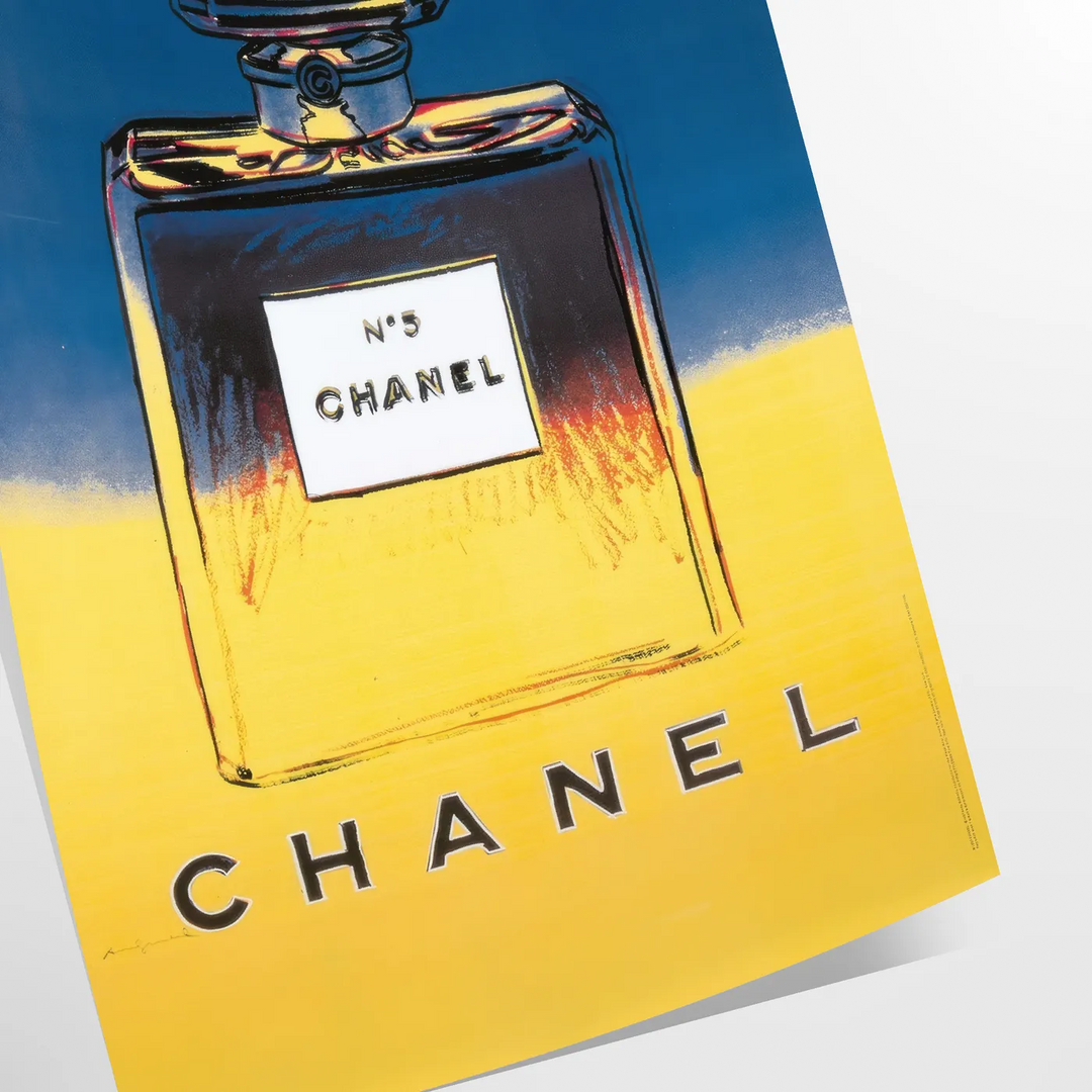 Chanel Pub Poster featuring a stylish design in gray and blue tones - as a rolled, unframed print