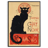A vintage poster featuring a black cat with a yellow background, text reading 'Chat Noir'. - in a black frame