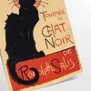 A vintage poster featuring a black cat with a yellow background, text reading 'Chat Noir'. - as a rolled, unframed print