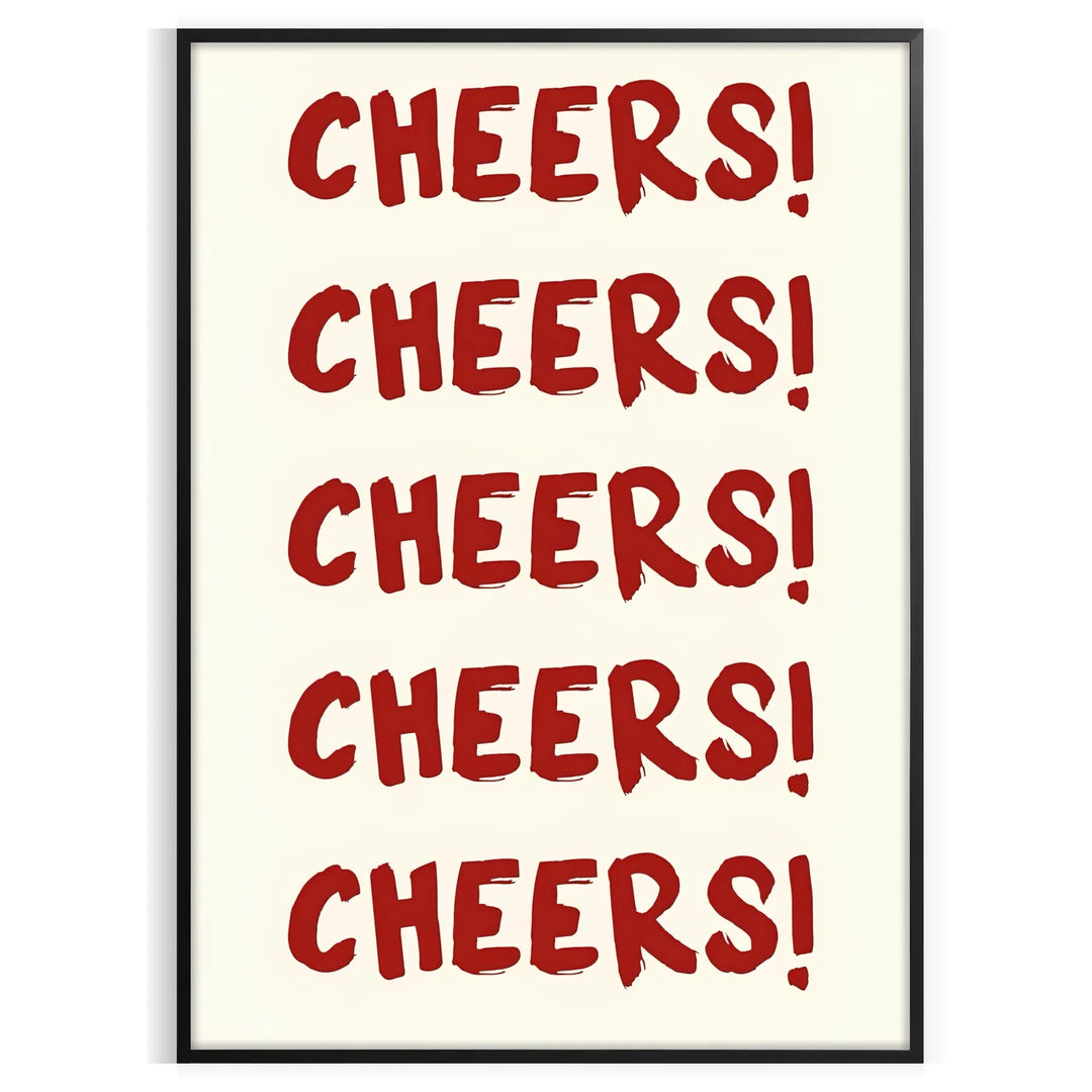 シンプルなデザインで「Cheers」の文字がグレーとホワイトで表現されています - 黒いフレーム入り