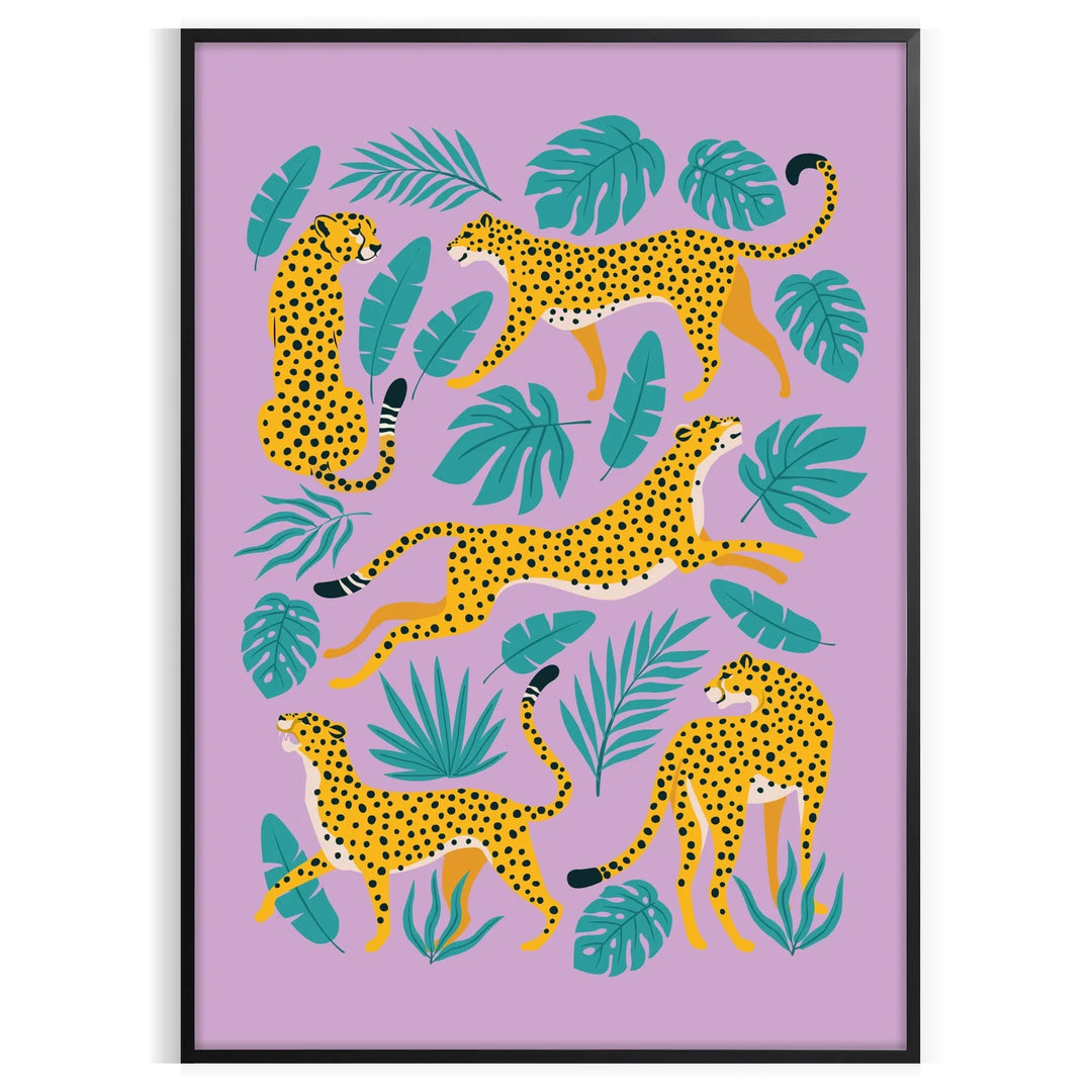 A cheetah in a natural setting, featuring warm orange and cool blue tones