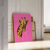 Cheetah in a natural setting with green and black tones - leaning on a herringbone floor against a white panelled wall
