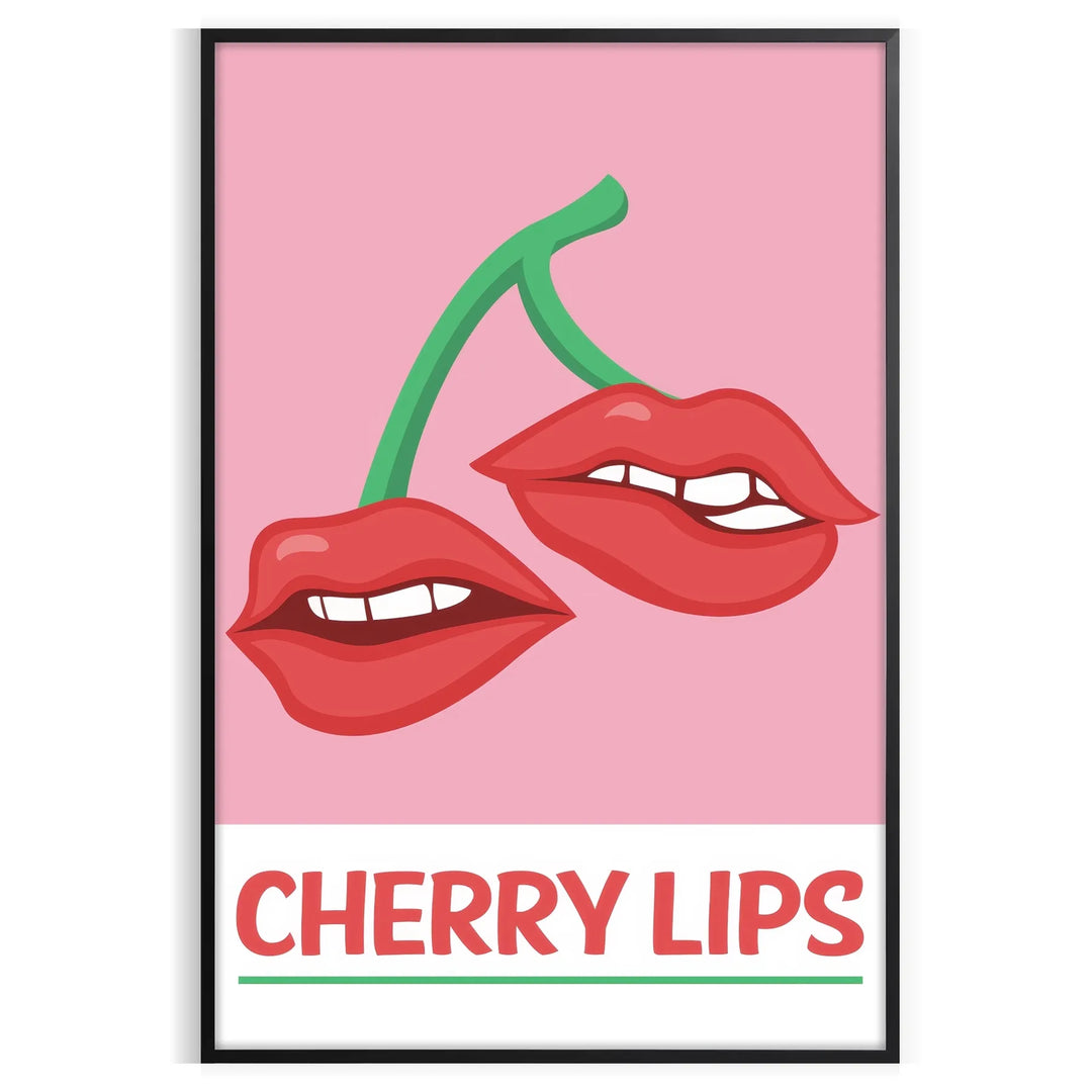 A close-up of cherry lips with a brown and green background