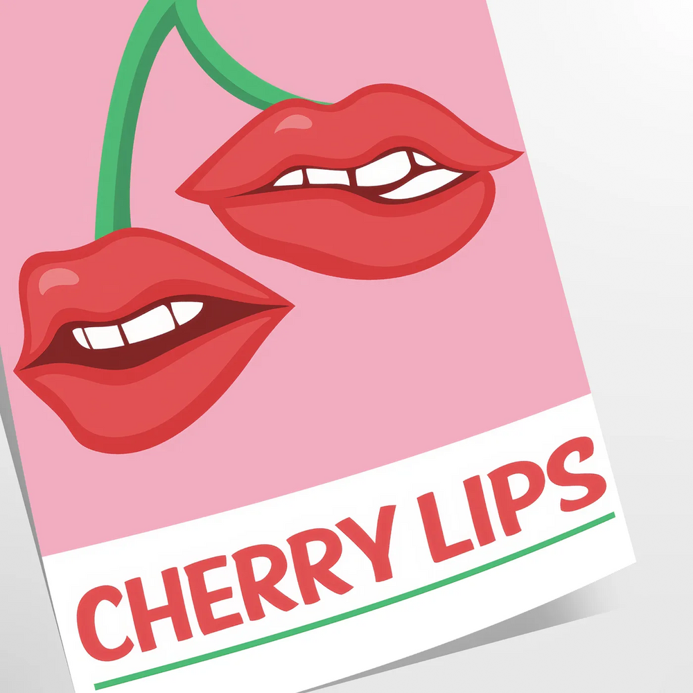 A close-up of cherry lips with a brown and green background