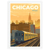 Stylized illustration of Chicago skyline with green accents - in a white frame