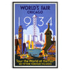 Chicago skyline in gray and orange with retro travel poster style - in a black frame