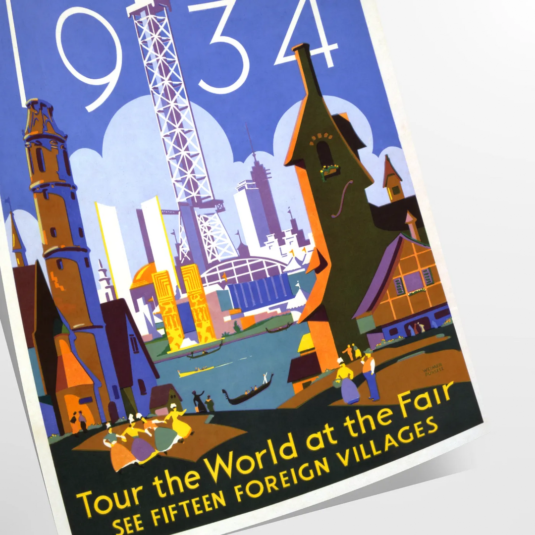 Chicago skyline in gray and orange with retro travel poster style - as a rolled, unframed print