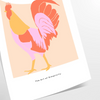 A detailed illustration of a chicken with orange and black tones - as a rolled, unframed print