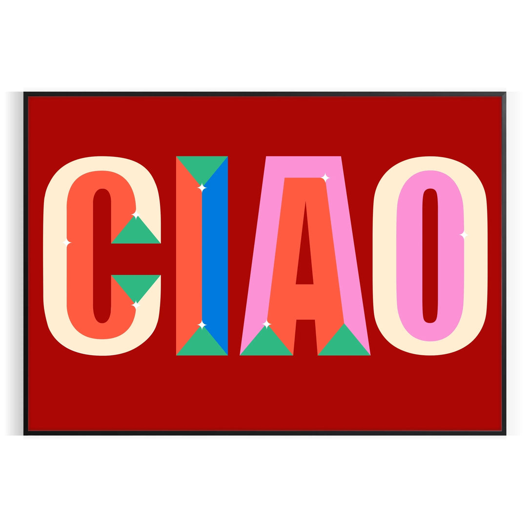Abstract design featuring the word 'Ciao' in orange and blue hues