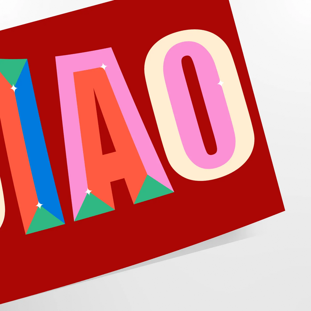 Abstract design featuring the word 'Ciao' in orange and blue hues