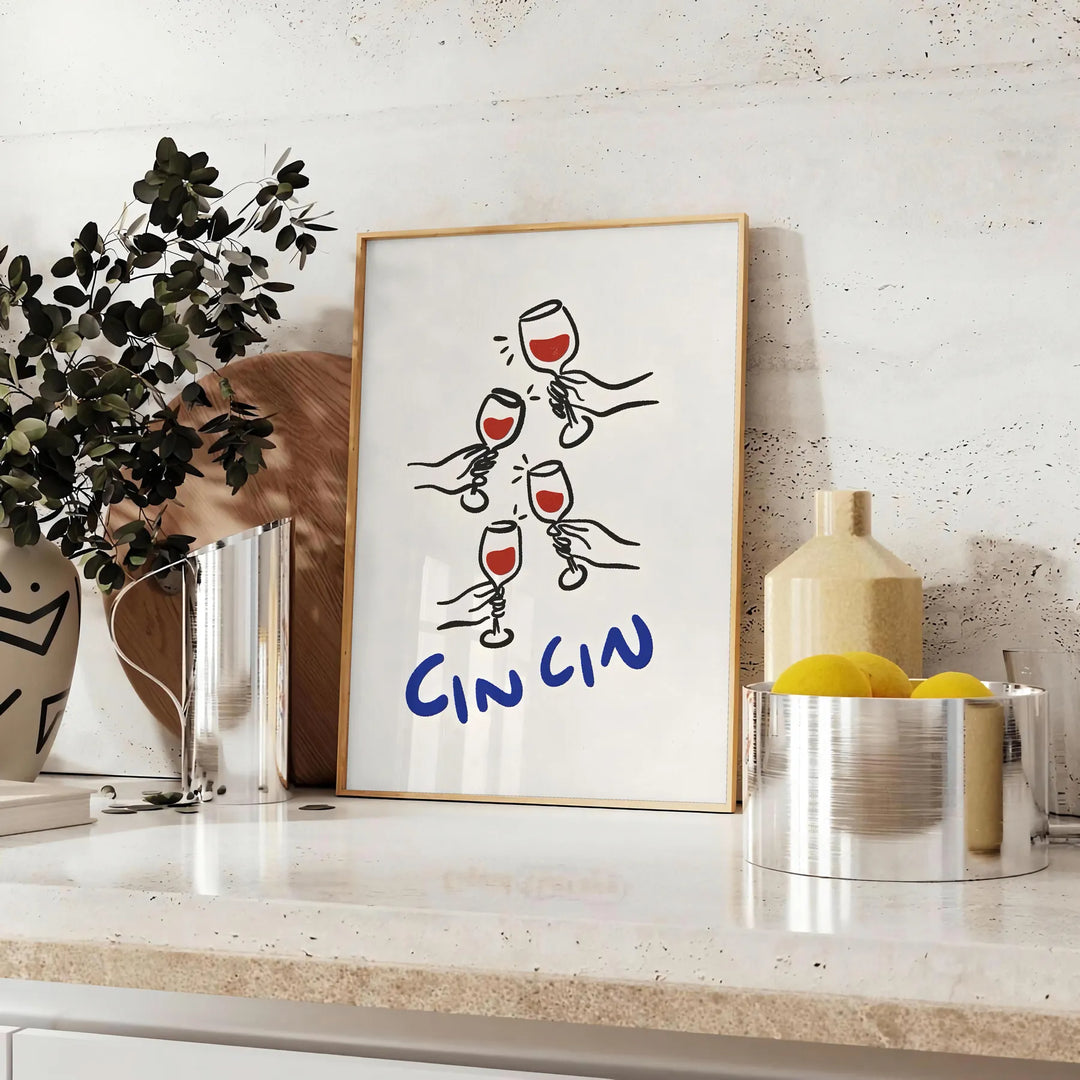 A colorful illustration of a kitchen scene with various utensils and food items - styled on a counter with eucalyptus and a bowl of lemons