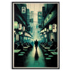 Abstract depiction of a cityscape in Japan with black and gray tones - in a black frame