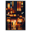 Abstract representation of a Japanese cityscape with orange and black tones - in a black frame