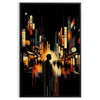Abstract depiction of a cityscape in Japan with orange and black tones - in a black frame