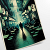 Abstract depiction of a cityscape in Japan with black and gray tones - as a rolled, unframed print