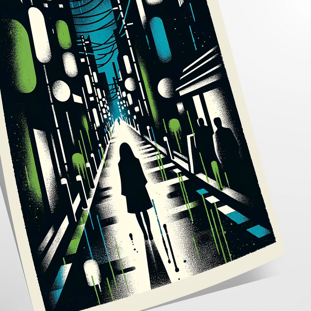 A cityscape of Japan featuring blue and white tones - as a rolled, unframed print