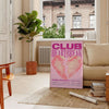 Abstract design featuring gray and purple tones with motivational text - in a Parisian living room with a sofa and a fig plant