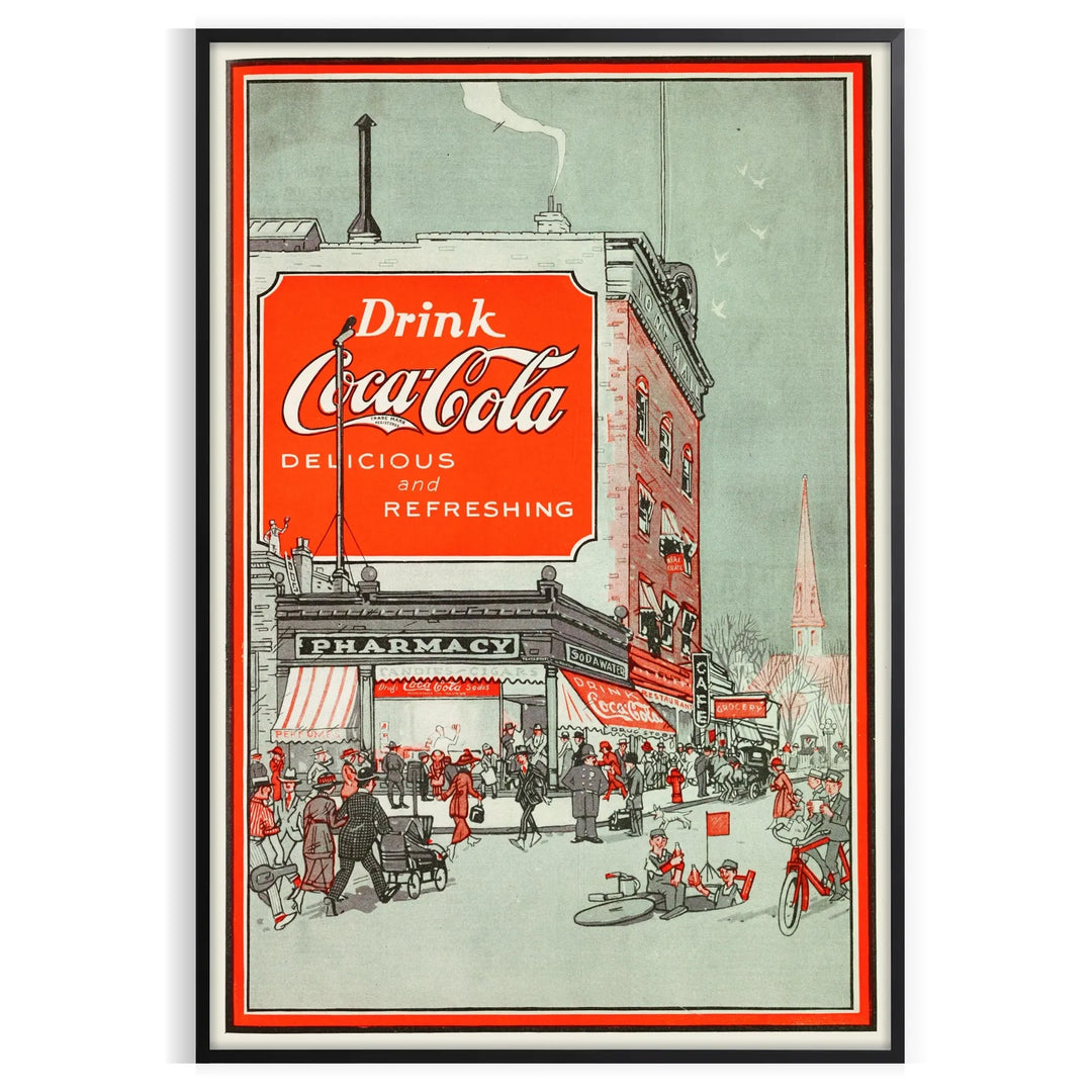 Retro Coca Cola pub print featuring a black and green color scheme