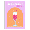Eine farbenfrohe Illustration von Champagner-Cocktails in Rosa- und Gelbtönen - in einem schwarzen Rahmen