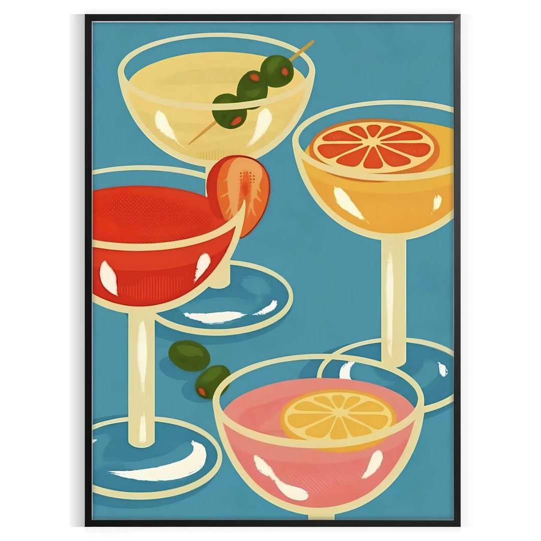 a lively cocktail party scene with warm brown and orange tones