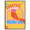 An abstract cocktail illustration with orange and blue splashes - in a black frame