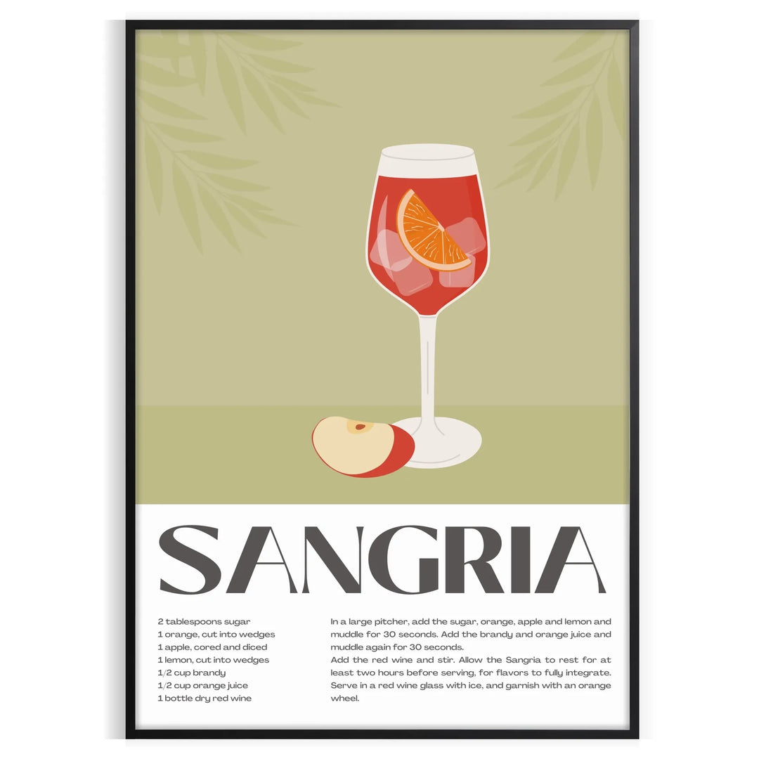 A colorful illustration of a sangria cocktail with fruit, in a modern style