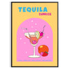 illustrazione di un cocktail Tequila Sunrise con sfumature di arancione e giallo - in una cornice nera