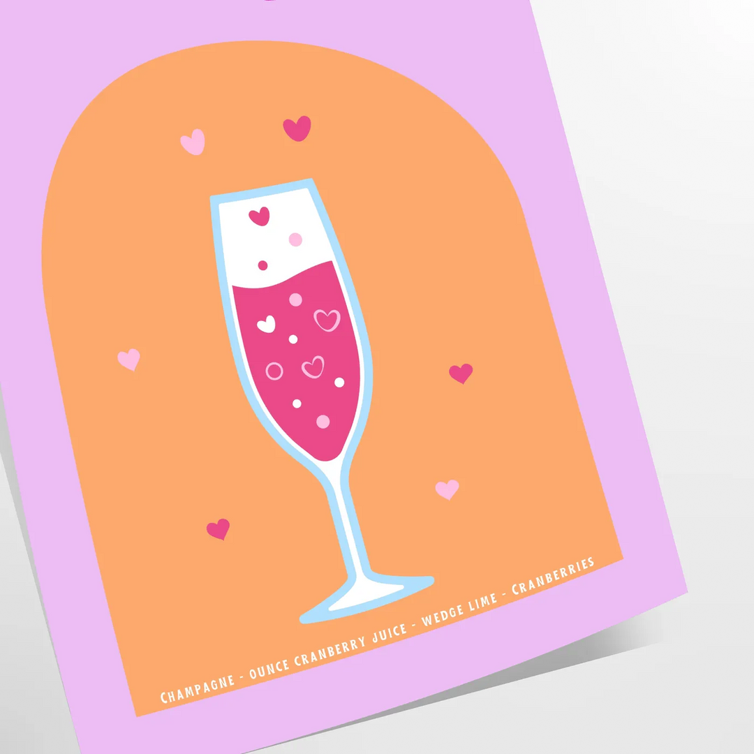 Eine farbenfrohe Illustration von Champagner-Cocktails in Rosa- und Gelbtönen