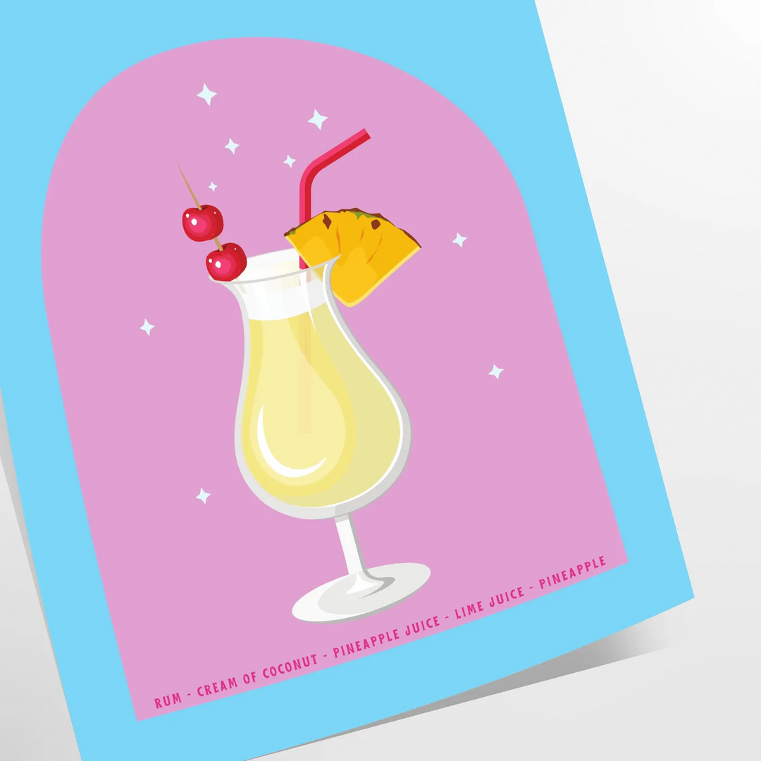 Affiche vibrante teintes marron orange exotisme cocktail Piña Colada espace cadeau une version cadre œuvre unique