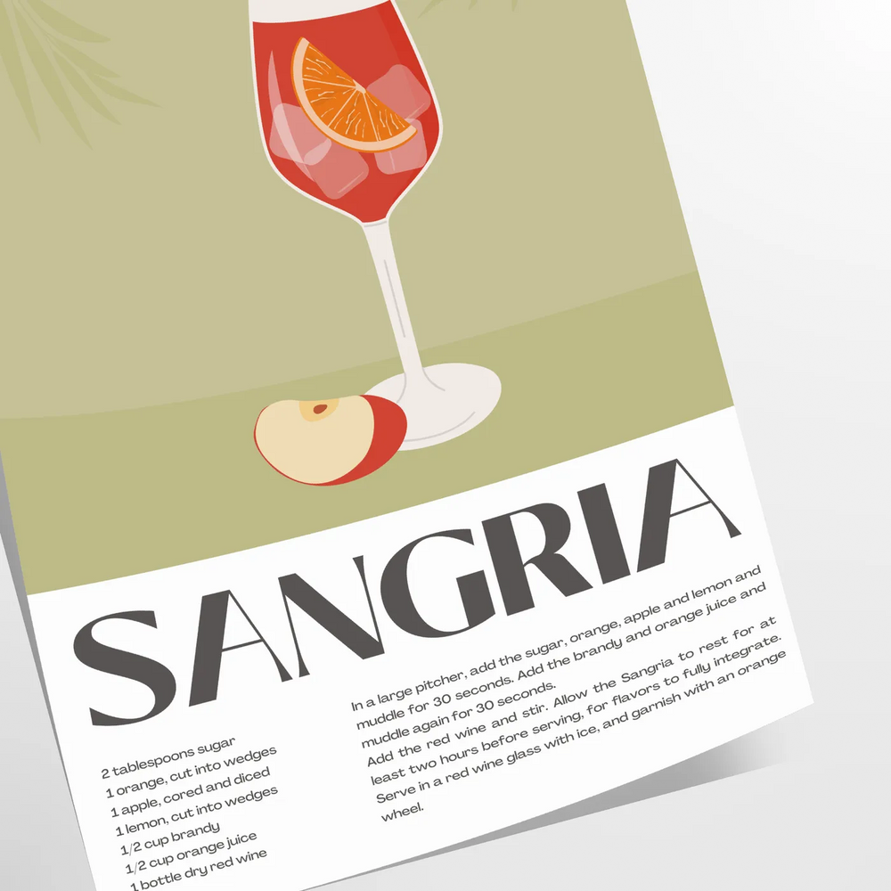A colorful illustration of a sangria cocktail with fruit, in a modern style