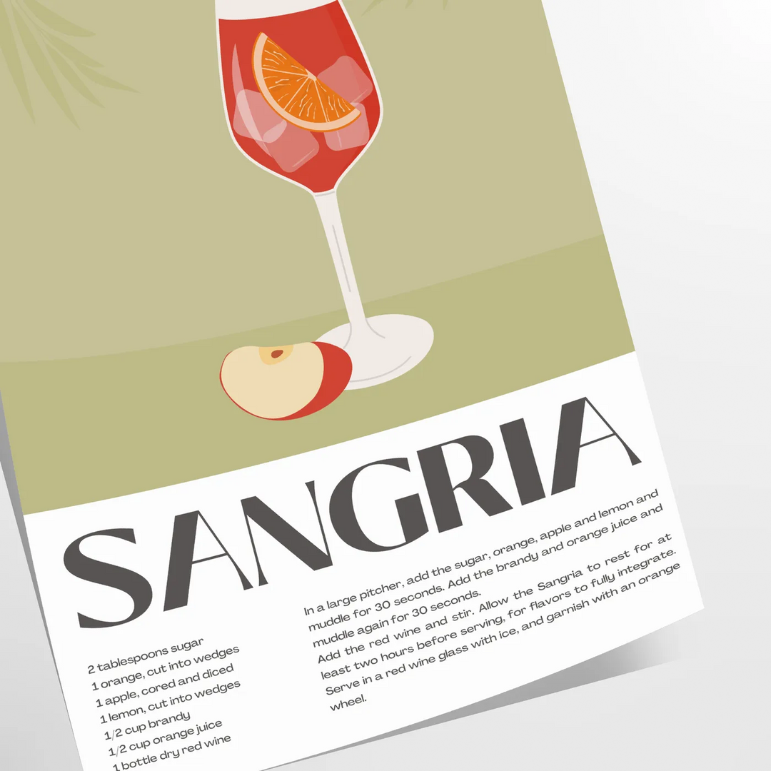 Krāsains attēls ar sangrijas kokteili un augļiem, modernā stilā