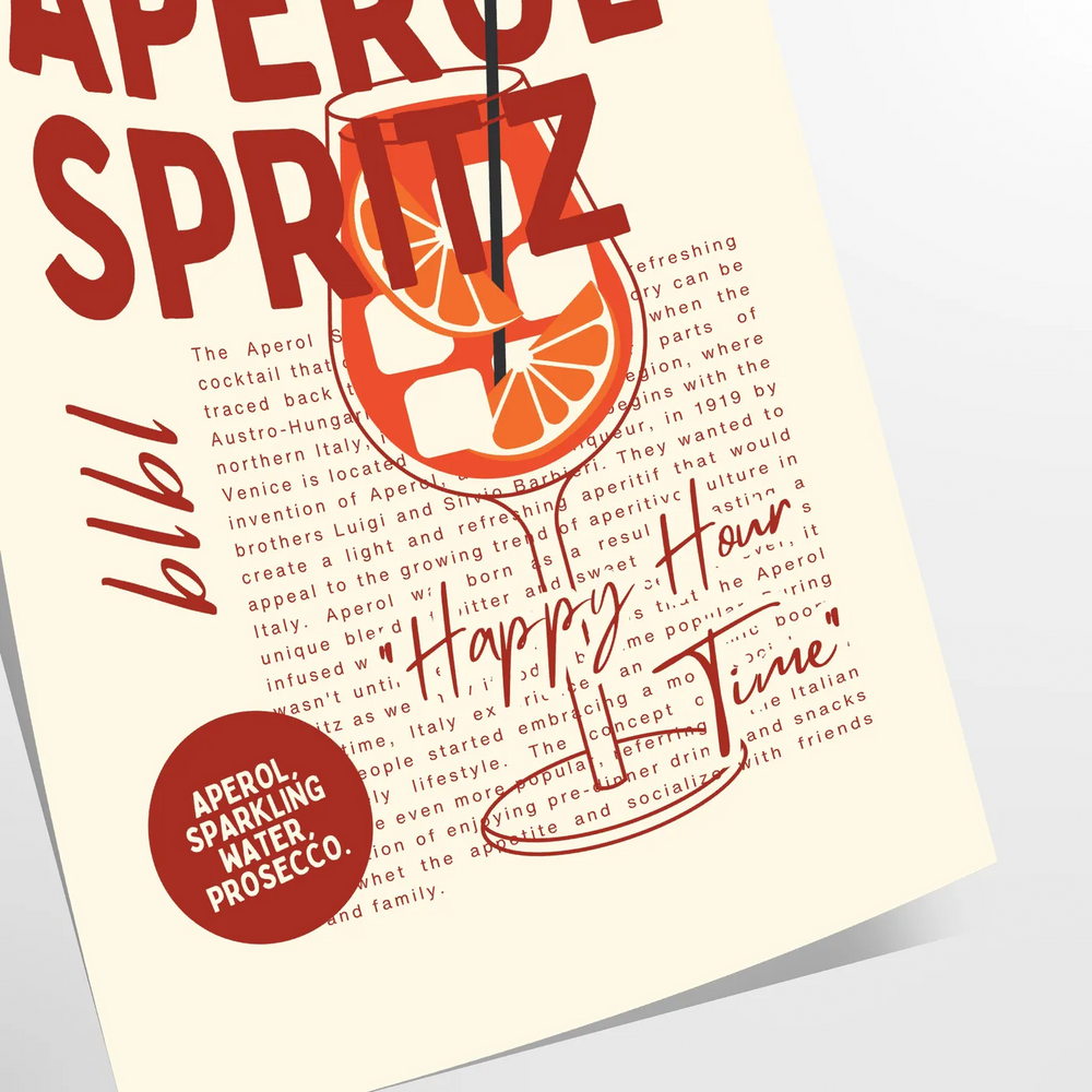 A cocktail spritz illustration in gray and red tones