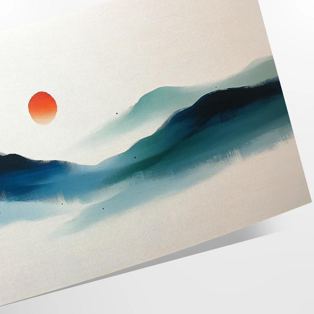 Mountain landscape with orange and blue hues in a colorful style