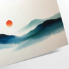 Paisaje montañoso con tonos naranjas y azules en un estilo colorido - como impresión enrollada, sin marco