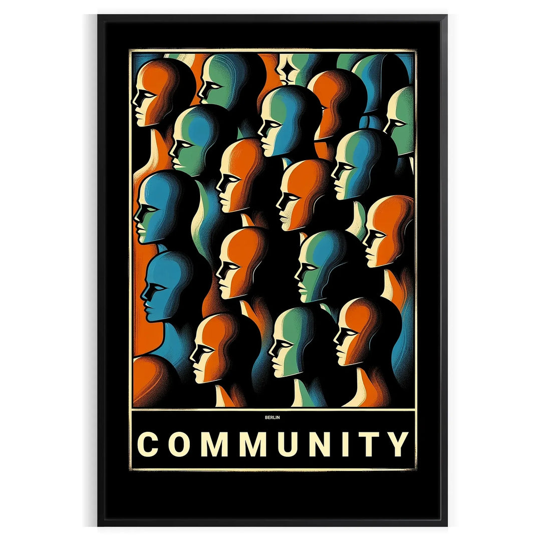 Abstract depiction of a community dance in yellow and black tones