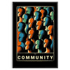 Abstract depiction of a community dance in yellow and black tones - in a black frame