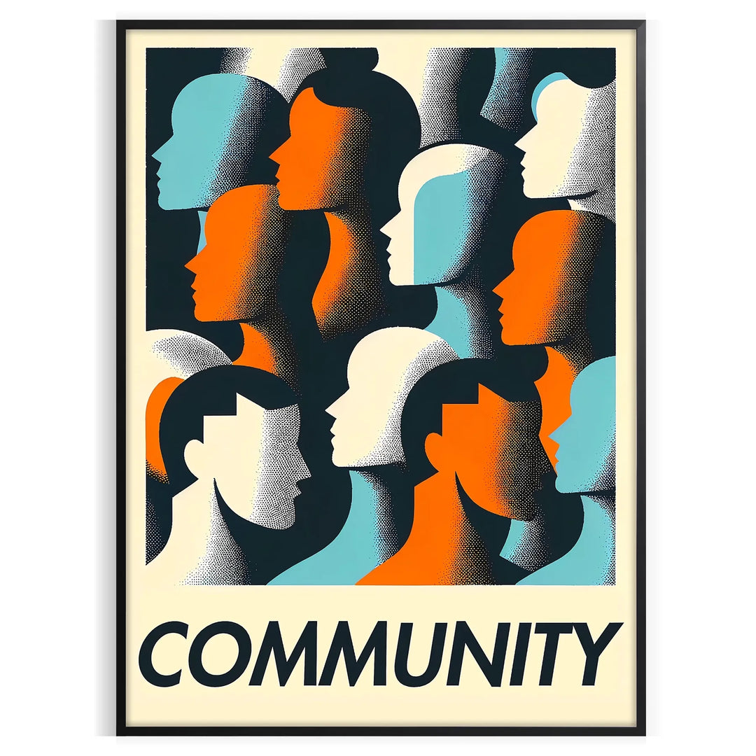 abstract representation of community dance in bold orange and green hues